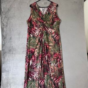 Catherines Sleeveless Long Maxi Dress V-neck Twist Front Womens plus 1X Tropical
